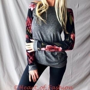 Women's Color Block Floral Boat Neck Sweater